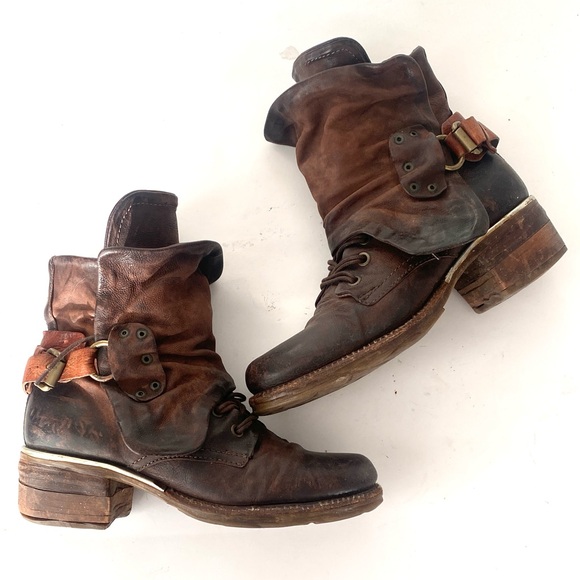 AS 98 Women’s Brown Leather Boots Sz 37, US 6-6.5 Boho Western Grunge Statement - Picture 10 of 13
